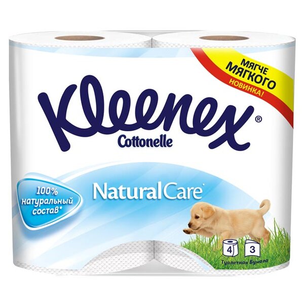 Туалетная бумага Kleenex cottonelle natural care трехслойная рулон 4 шт.
