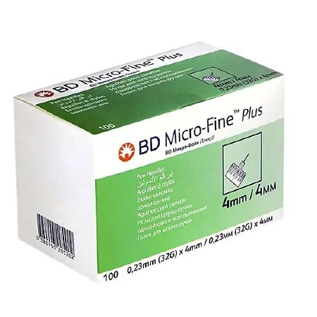 Игла для шприц-ручки BD Micro-Fine Plus с заточкой PentaPoint 32G 0,23х4 мм 100 шт.