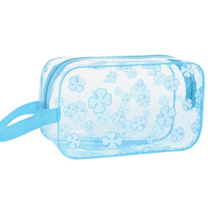 Косметичка ПВХ отдел на молнии с ручкой цвет прозрачный/голубой
