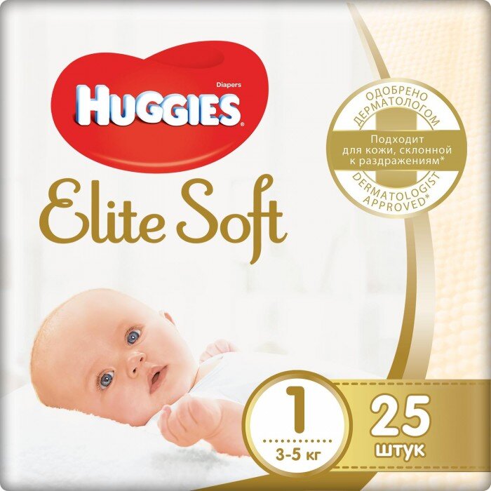 Подгузники Huggies Elite Soft размер 1 3-5 кг 25 шт.