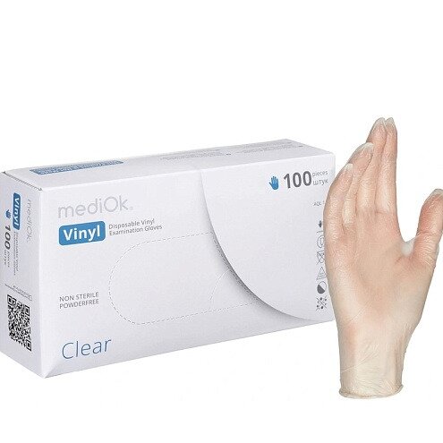 Перчатки MediOk VINYL виниловые бесцветные р.S 50 пар