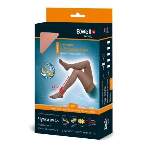 Чулки компрессионные B.Well Med JW-222 2 класс Natural с ажурным верхом р.4
