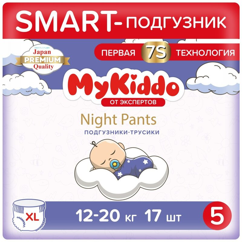 Подгузники-трусики для детей ночные Night MyKiddo 12-20 кг 17 шт. р.XL
