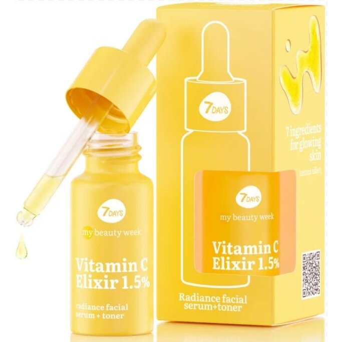 Сыворотка+тонер для лица 7 days my beauty week придающая сияние коже vitamin c elixir 20 г