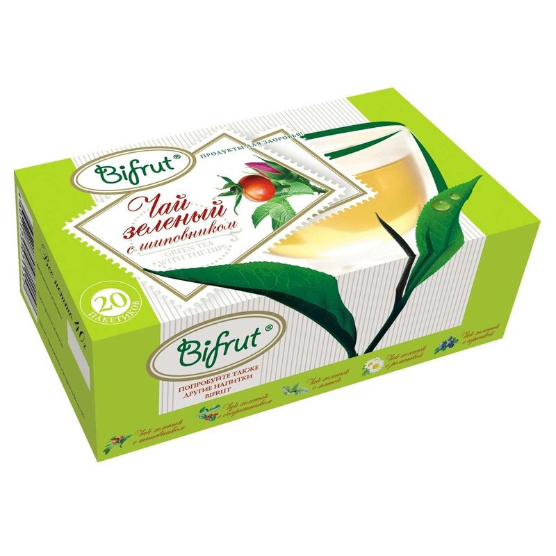 Чай Бифрут зеленый с шиповником фильтр-пакеты 20 шт.