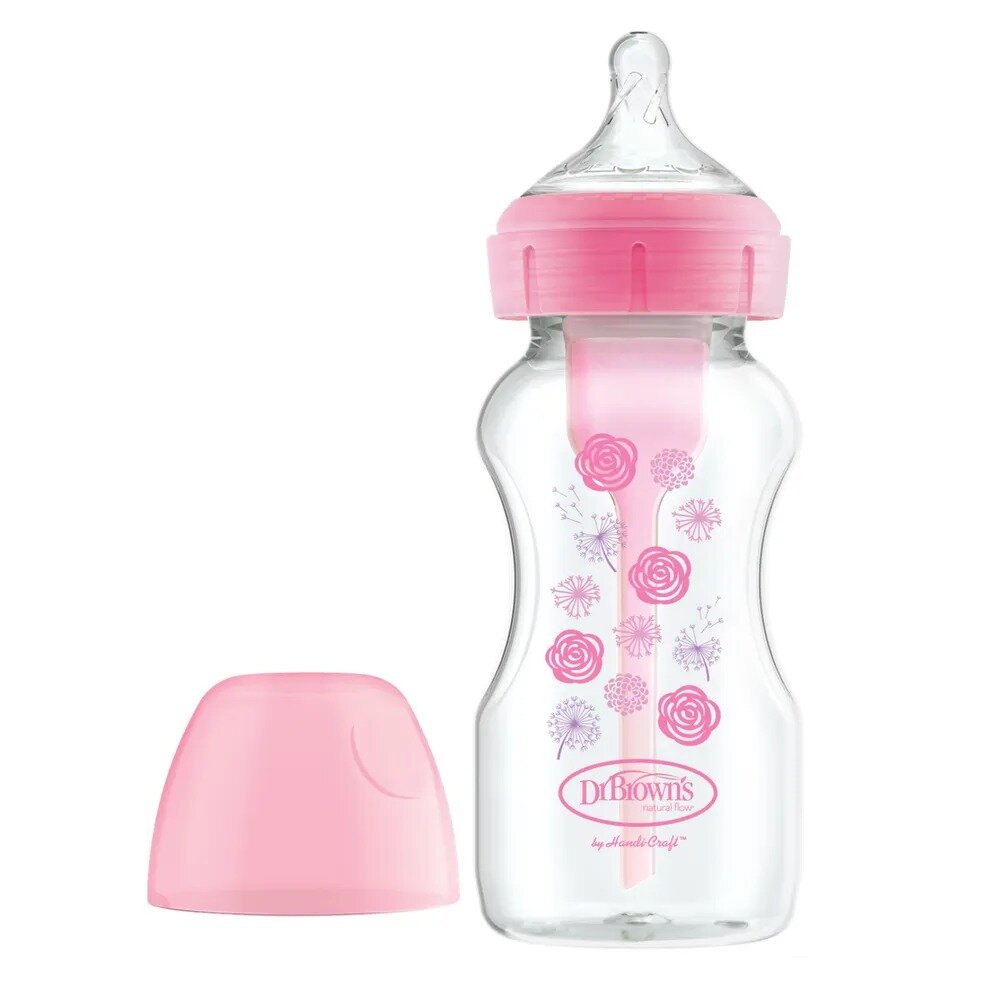 Бутылочка для новорождённых Dr Brown's с широким горлышком антиколиковая с соской розовая 270 мл