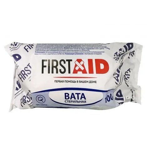 Вата Ферстэйд (First Aid) медицинская хирургическая стерильная 100 г