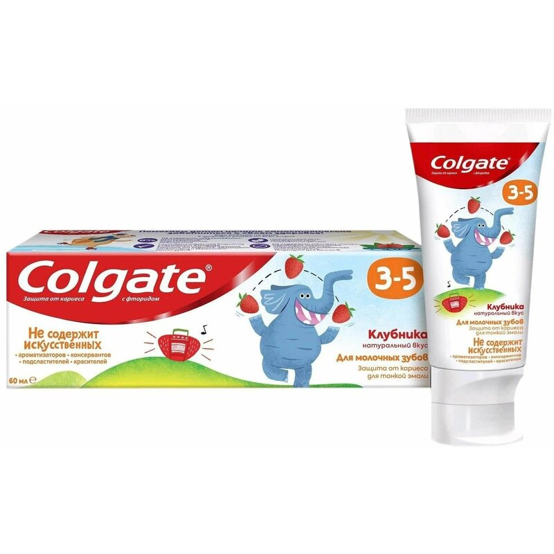 Зубная паста Colgate с фторидом Клубника для молочных зубов 3-5 лет 60 мл
