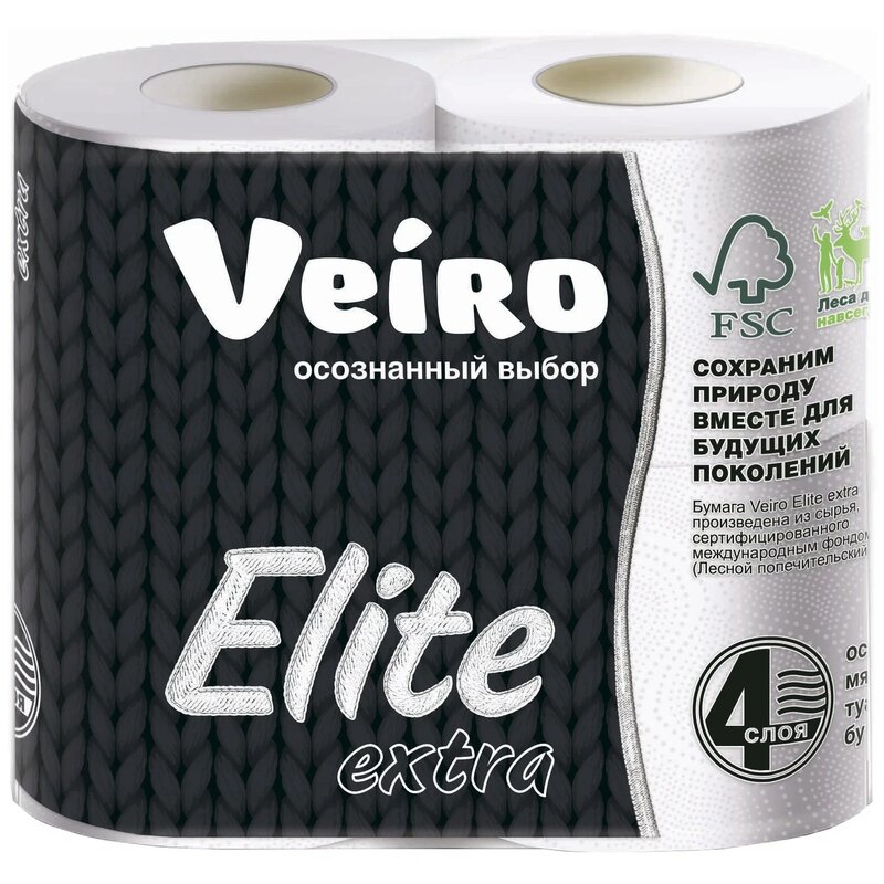 Бумага туалетная Linia veiro четырехслойная elite extra белая 4 шт.