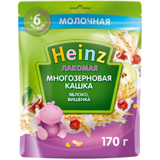 Heinz лакомая каша сухая молочная многозерновая 170г пауч яблоко/вишня