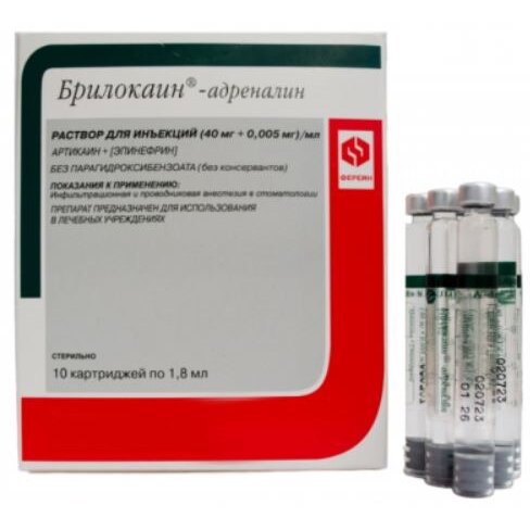 Брилокаин-адреналин раствор для инъекций 40 мг + 5 мкг/мл 1,8 мл картриджи 10 шт.