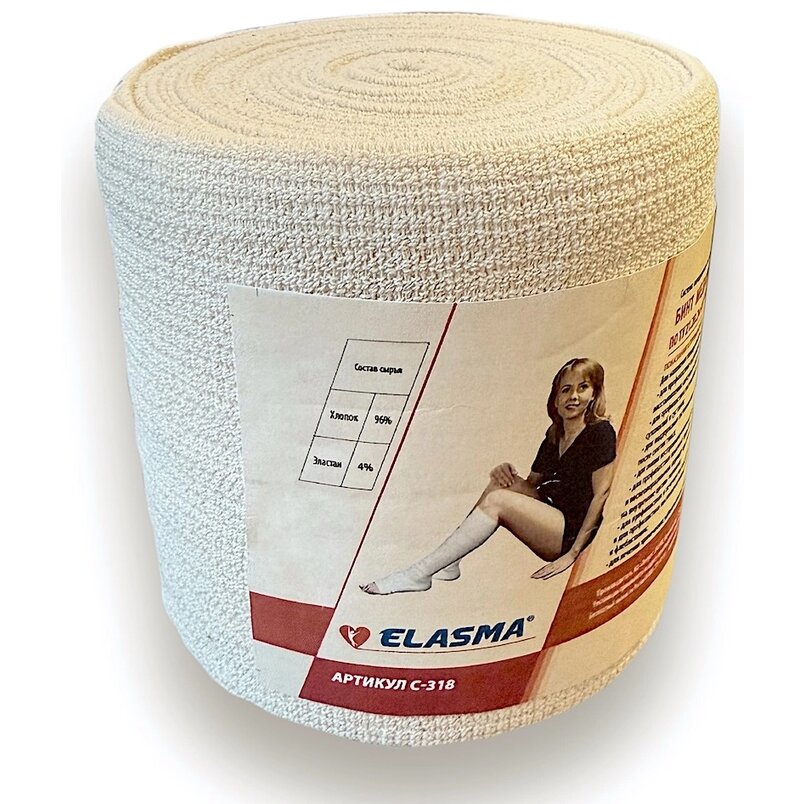 Бинт эластичный Elasma ВР с застежками клипсами 5 м х 10 см арт.С-318