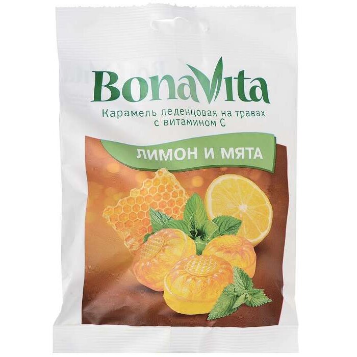 Bona vita карамель леденцовая лимон, мята, витамин С 60 г