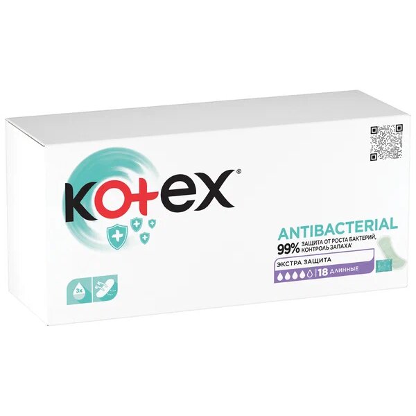Kotex прокладки ежедневные антибактериальные длинные 18 шт.