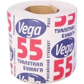 Бумага туалетная Вега 55 м на евровтулке 1 шт.