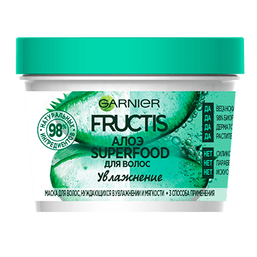 Маска для волос Garnier Fructis Superfood Алоэ 3-в-1 увлажнение 390 мл