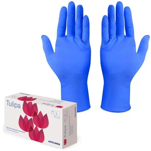 Apexmed перчатки смотровые н/стер. нитриловые неопудренные текстурированные размер l tulipa 100 шт.