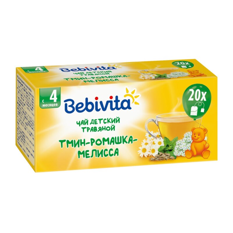 Детский чай травяной Bebivita тмин, ромашка, мелисса фильтр-пакеты 20 шт.