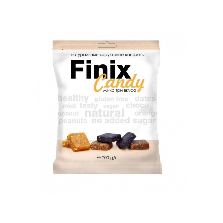 Конфеты Finix candy фруктовые микс три вкуса кокос-мята/шоколад-арахис/апельсин-арахис 200 г