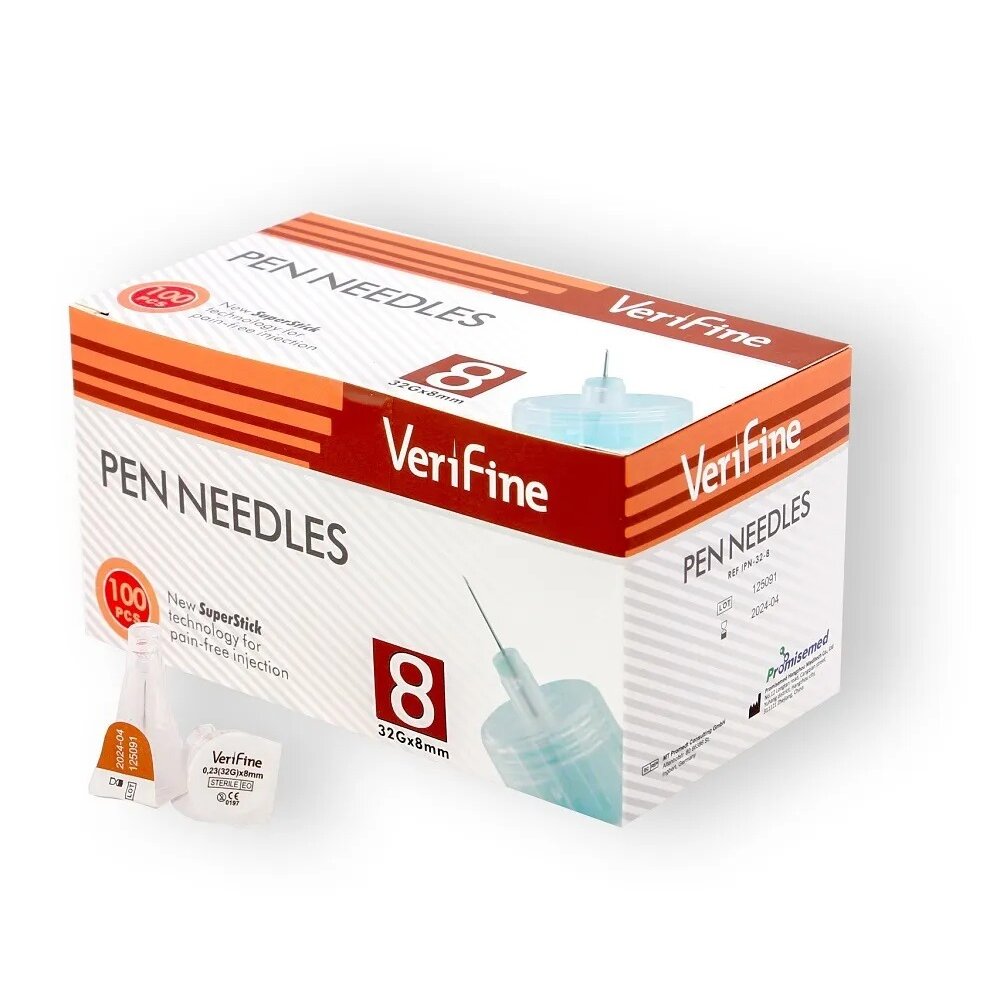 Иглы для шприц-ручки Verifine медицинские инсулиновые иголки 32G 8 мм 100 шт.