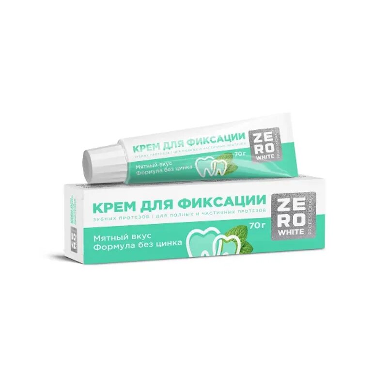 Крем ZeroWhite для фиксации зубных протезов экстра сильный мятный вкус 70 г