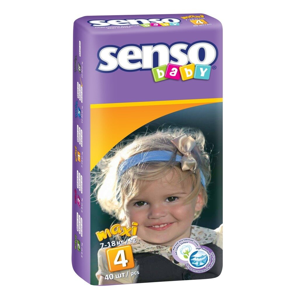 Подгузники для детей с кремом-бальзамом Maxi Baby Senso/Сенсо 7-18 кг р.4 40 шт.