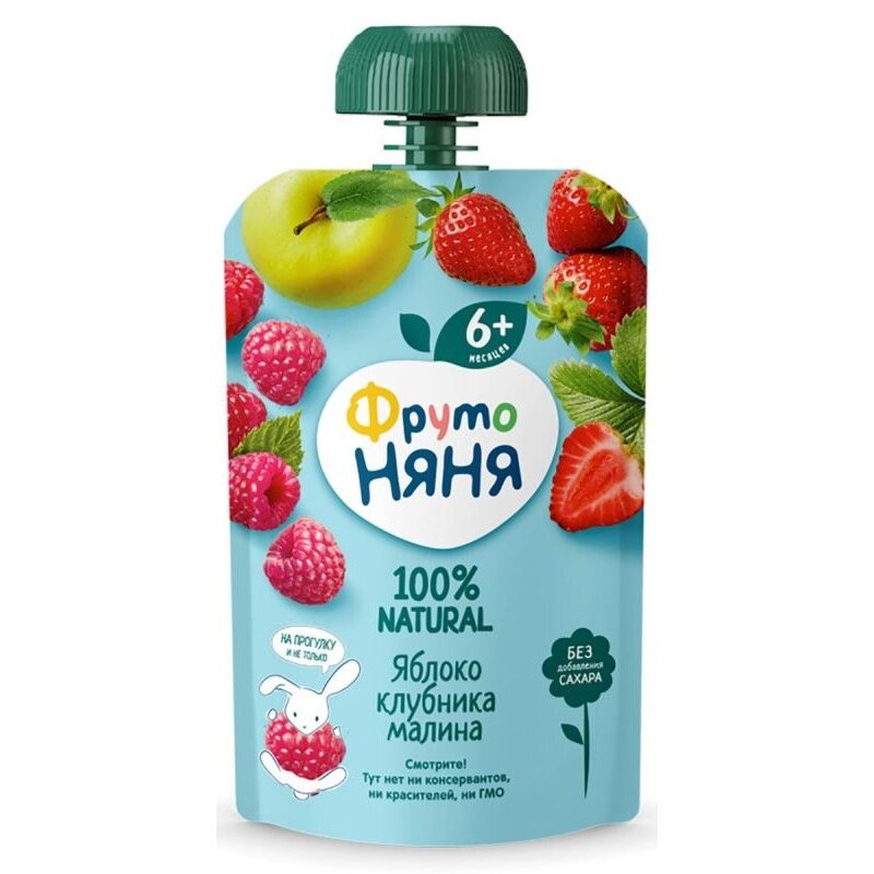 Детския дессерт ФрутоНяня яблоко, клубника и малина c 6 мес. 90 г