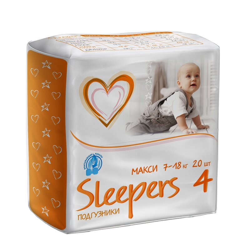 Подгузники макси Sleepers (4) 7-18 кг 20 шт.
