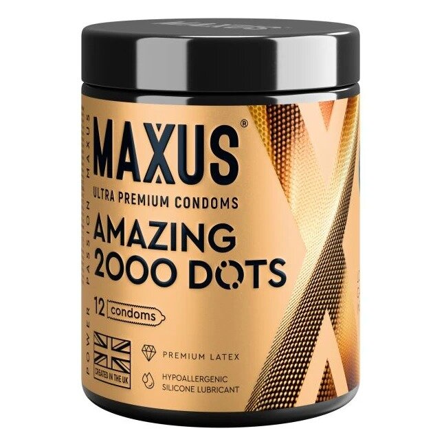 Презервативы Maxus 2000 Amazing Dots точечные с железным кейсом 12 шт.