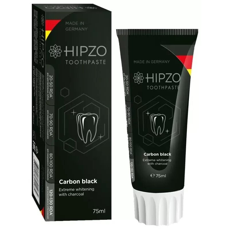 Зубная паста Hipzo Carbon Black экстра-отбеливающая с углем 75 мл