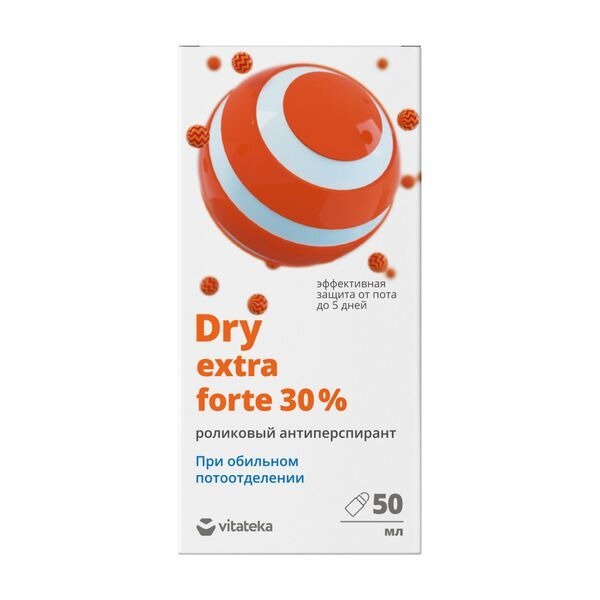 Антиперспирант роликовый Vitateka Dry Extra Forte со спиртом от обильного потоотделения 30% 50 мл