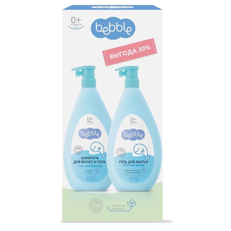Промо-набор Bebble: шампунь для волос и тела 400 мл+гель для мытья 400 мл
