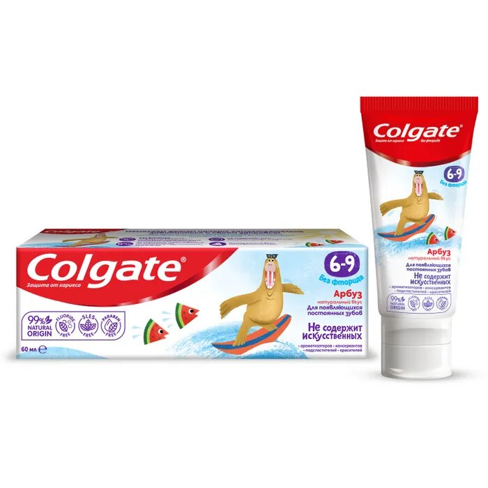 Зубная паста детская Colgate со вкусом Арбуза без фторида 6-9 лет 60 мл