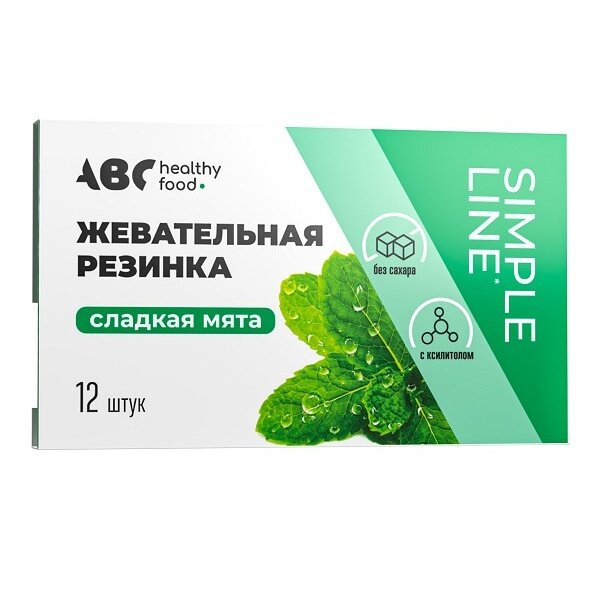 Резинка жевательная ABC healthy food без сахара сладкая мята 12 шт.