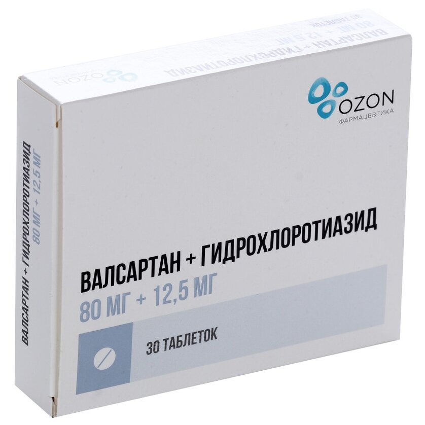 Валсартан+гидрохлоротиазид таблетки 80мг+12.5мг 30 шт.