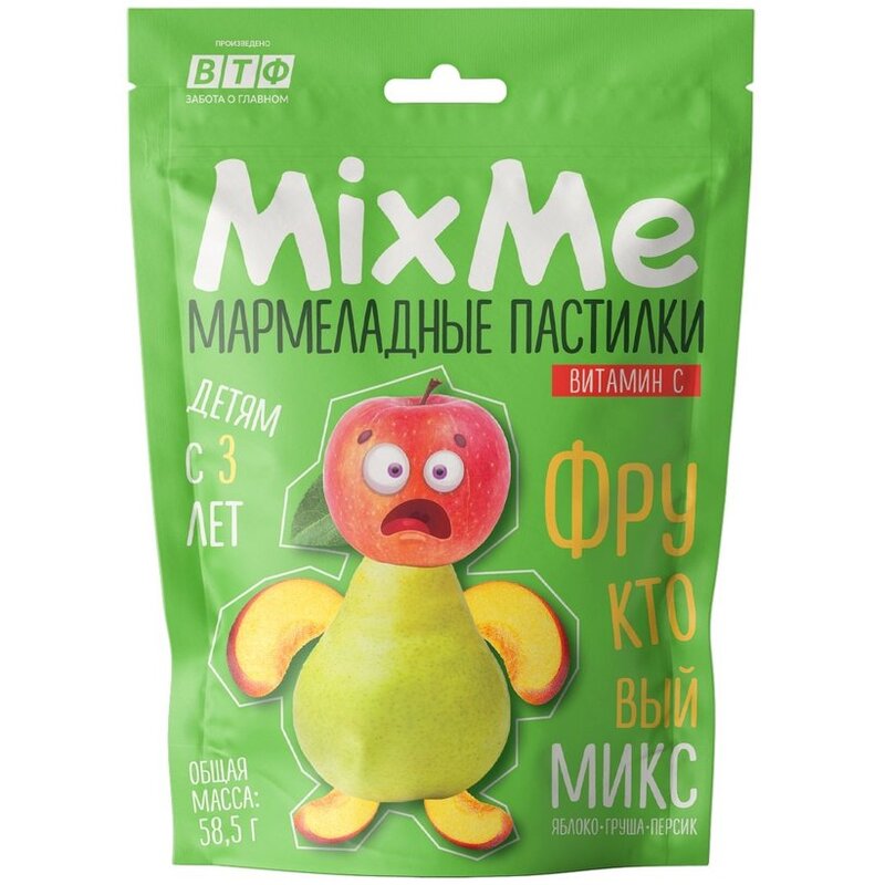 Мармеладные пастилки MixMe фруктовый микс (яблоко/персик/груша) 58,5 г