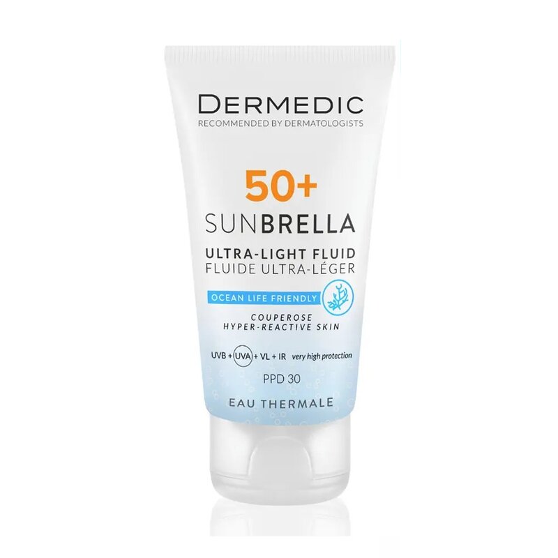 Ультра-легкий флюид Dermedic Sunbrella солнцезащитный SPF 50+ для кожи с хрупкими капиллярами 40 мл