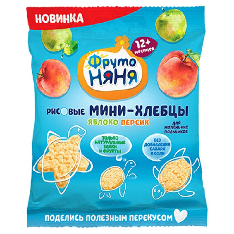Мини-хлебцы детские рисовые Фрутоняня 12+ с пребиотиком яблоко/персик 30 г