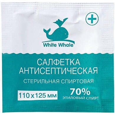 Салфетка антисептическая спиртовая White Whale 11 х 12,5 см 80 шт.