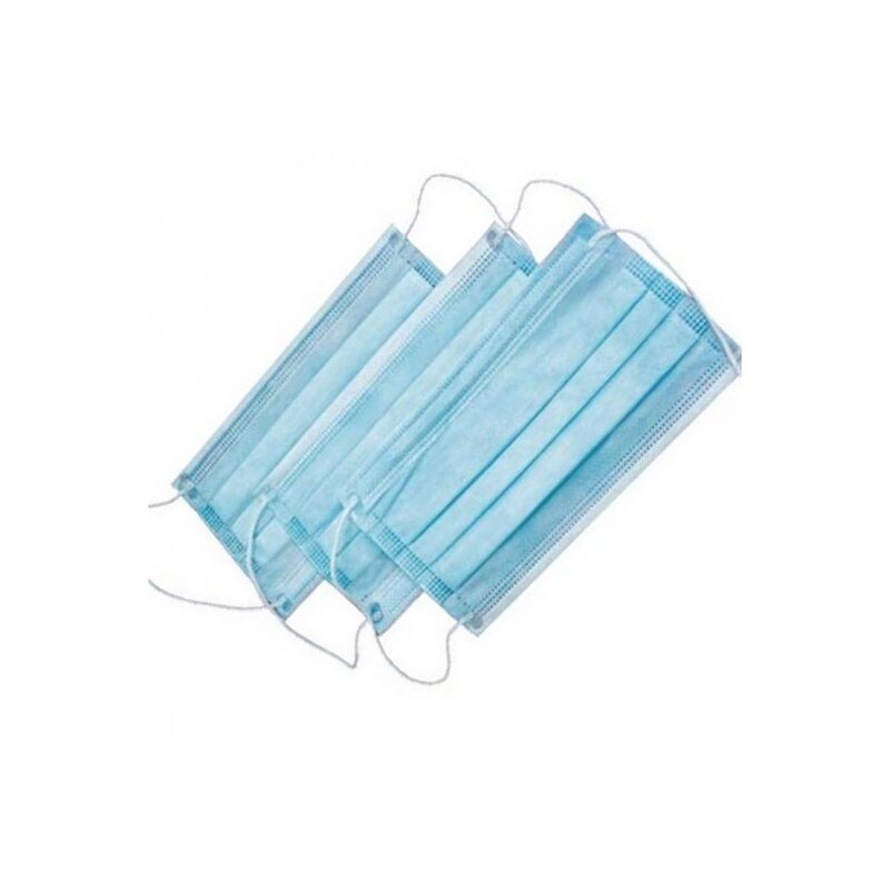 Маска медицинская трехслойная на резинке одноразовая голубая 3 шт.