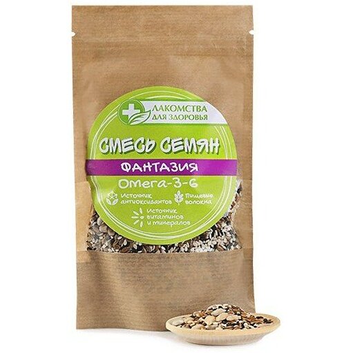 Смесь семян Фантазия Лакомства для здоровья (кунжут белый/кунжут черный/лен бурый/подсолнечник) 120 г