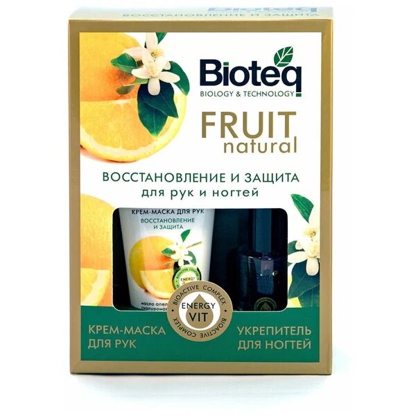 Набор Bioteq fruit natural: восстановление и защита крем-маска для рук 50мл+укрепитель для ногтей 3в1 11мл