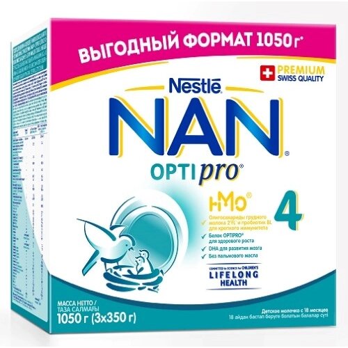 Смесь напиток сухая молочная Nan 4 optipro 18 мес.+ 350г 3 шт. 1050г