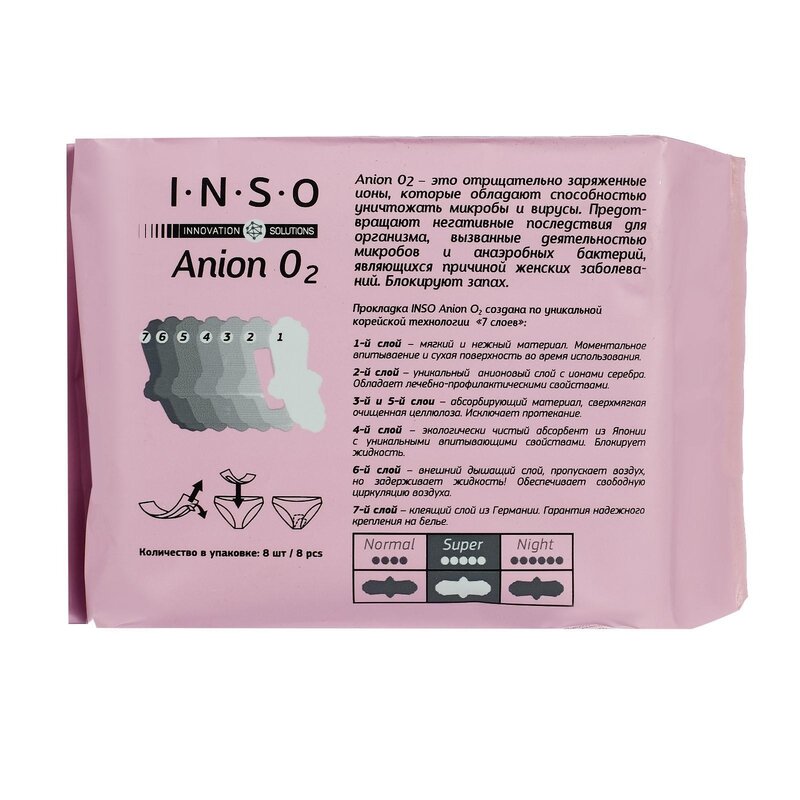 Прокладки гигиенические Inso Anion O2 Super 8 шт.