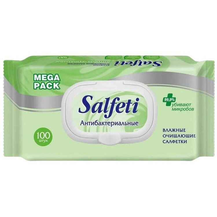 Влажные салфетки Salfeti антибактериальные очищающие 100 шт.