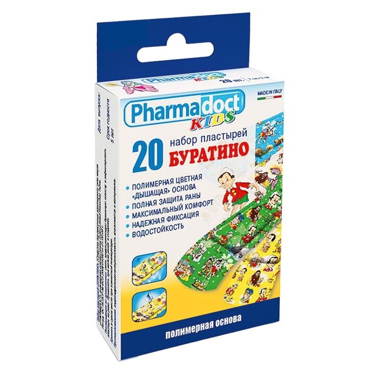 Лейкопластырь Pharmadoct Буратино для детей с рисунком на полимерной основе 2х7 см 20 шт.