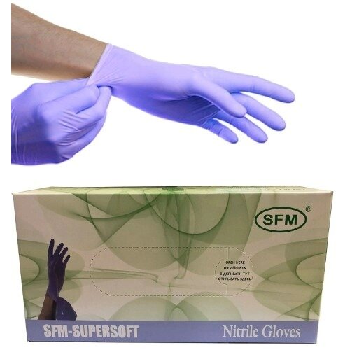 Перчатки Sfm нитриловые нестерильные неопудренные текстур. фиолетовые размер l (8-9) 1 пара