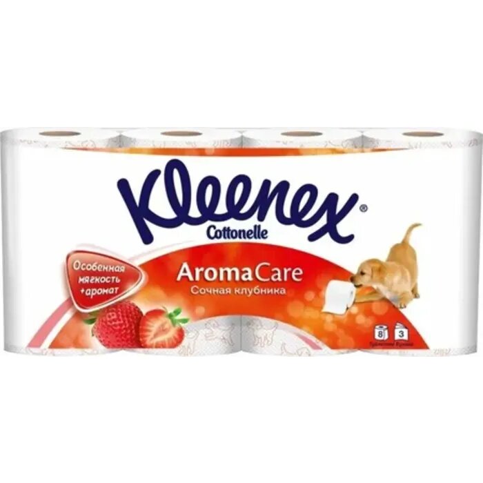 Туалетная бумага KLEENEX Aroma Care сочная клубника 3-х слойная x8