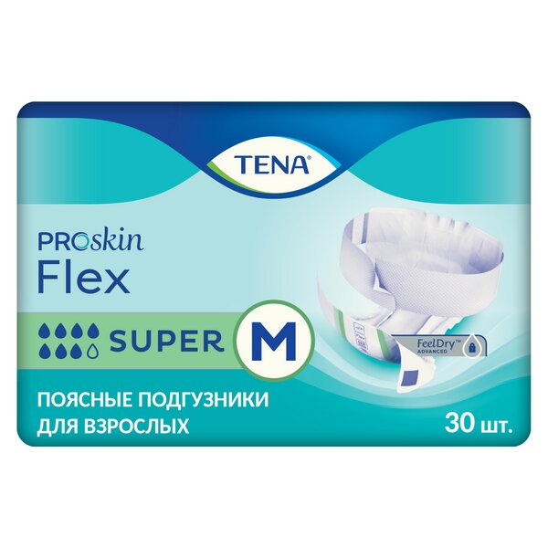 Подгузники поясные дышащие TENA Flex Super М (талия 71-102 см) 10 шт.