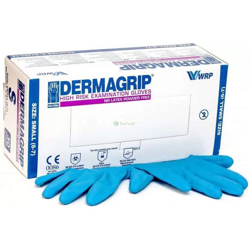 Перчатки смотровые латексные неопудренные Dermagrip High Risk размерX L 1 пара